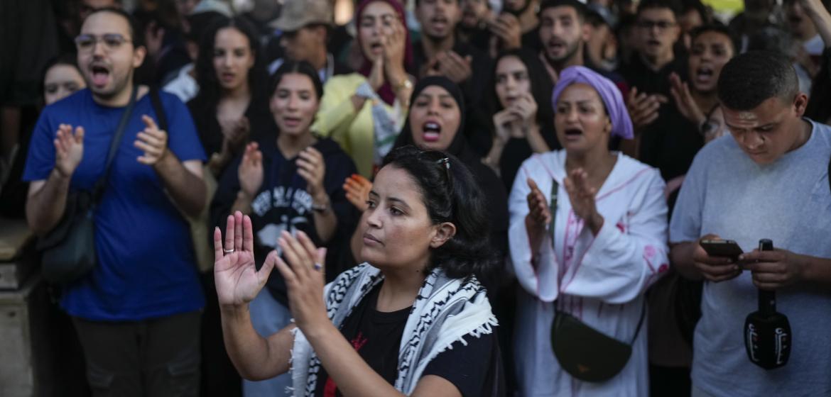 Demonstrant:innen auf den Straßen Marokkos. Foto: Mosaab Elshamy.