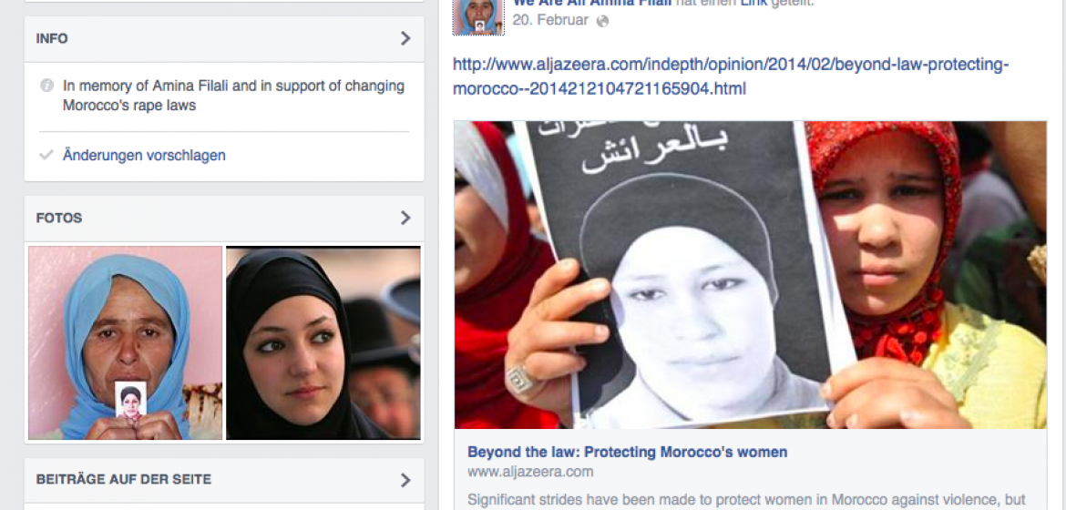 Eine Facebook Seite in Gedenken an Amina Filali: Für viele Marokkanerinnen ist die junge Frau zum Sinnbild der Unterdrückung geworden.