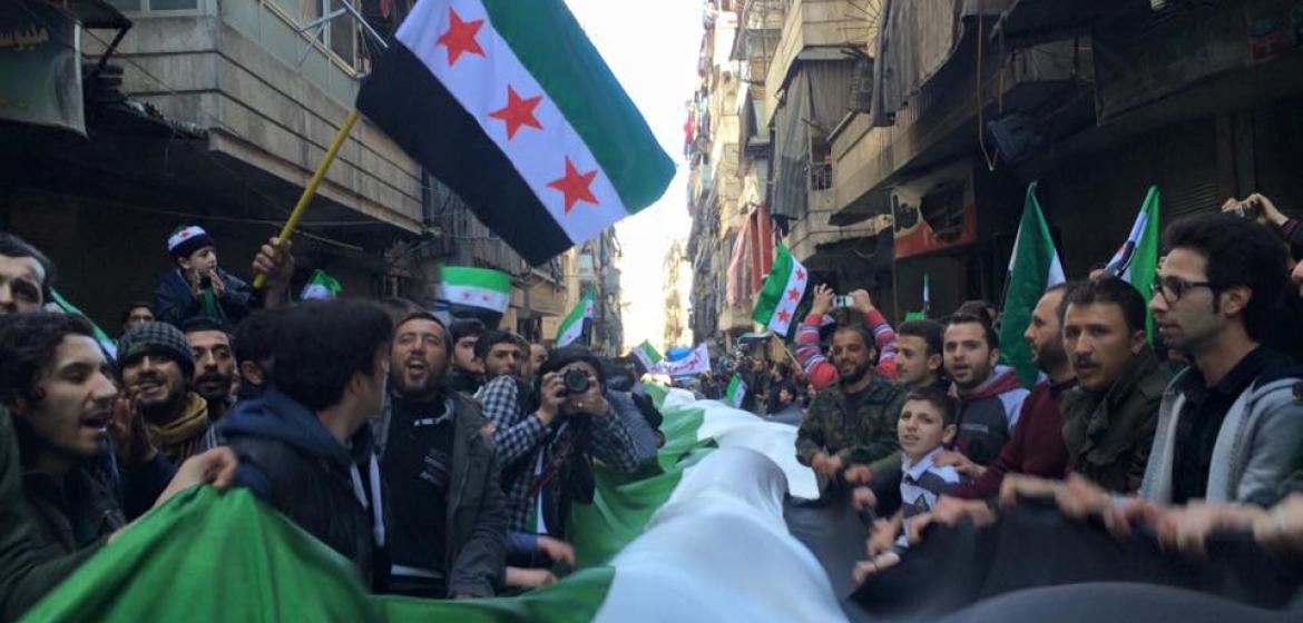 Demonstration taking place in Aleppo a week ago. Photo: Abedalrazaq Zaqzoq