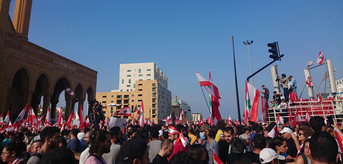 Proteste im Stadzentrum Beiruts am Sonntagvormittag. Foto: Johanna Luther