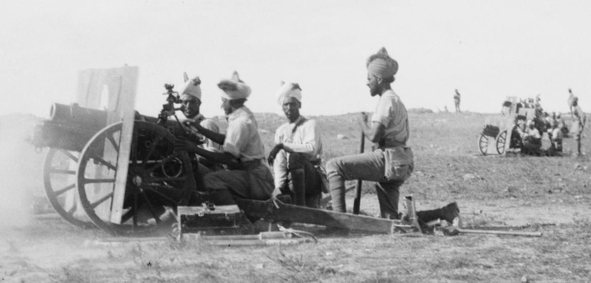 Britisch-indische Soldaten bei ihrem Vormarsch durch Palästina, 1917. Bild: WikiCommons/ American Colony (Jerusalem). Photo Dept.