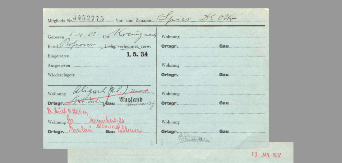 NSDAP-Mitgliedskarteikarte von Otto Spies, BArch R 9361-IX KARTEI / 42100206. Foto: Bundesarchiv