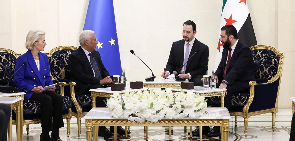 President Ahmed al-Sharaa met with European Commission President Ursula von der Leyen and European Council President António Costa in January 2026. Photo: European Union, 1998–2026