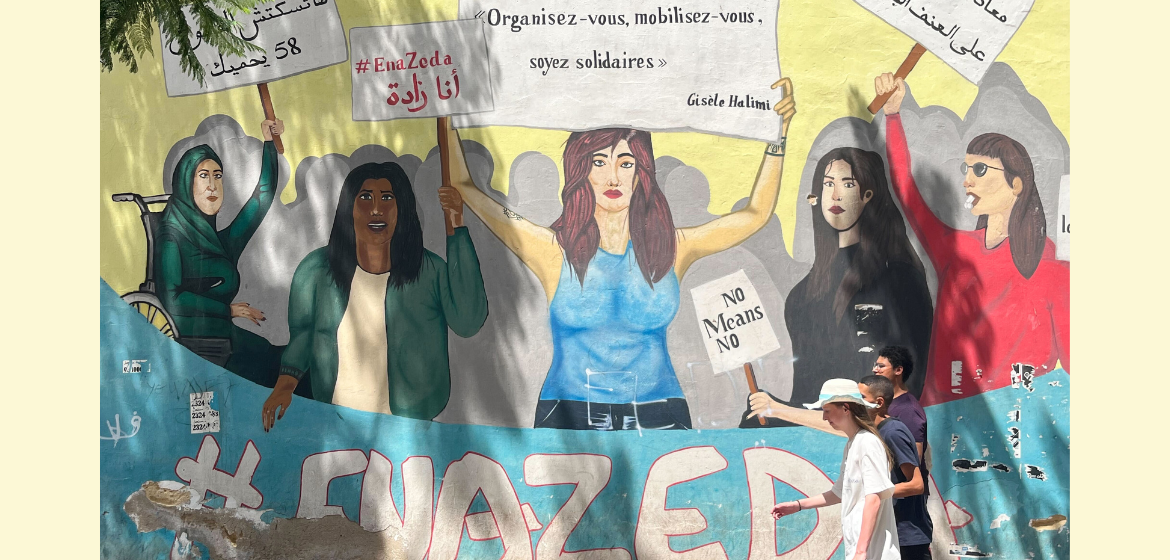 Graffiti im Stadtzentrum von Tunis anlässlich der Social Media Kampagne #enazeda, die auf Tunesien bezogene #metoo Kampagne. Foto: Vanessa Barisch.