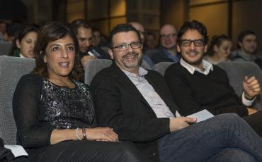 Regisseurin Najwa Najjar, Produzent Hani Kort und Hauptdarsteller Khaled Abo Naga bei der Europapremiere in Berlin. Foto: Tobias Pietsch