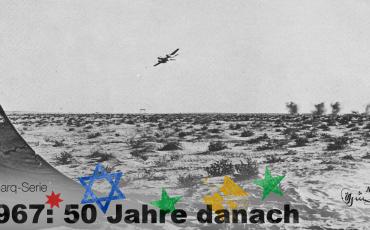 Auch nach dem offiziellen Kriegsende kam es noch über Jahre zu Kampfhandulungen entlang der ägyptisch-israelischen Front. Hier der Luftangriff eines ägyptischen Kampffliegers auf israelische Stellungen im Sinai im Jahr 1967, genaues Datum unbekannt. Foto: unbekannt, gemeinfrei.