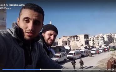 Ibrahim Abu Laith (links) und ein Begleiter bei ihrer letzten Botschaft aus Aleppo. (Facebook-Screenshot)