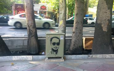 A day after his death, Kiarostami's portrait can be seen on Valiasr Street in Northern Teheran. Photo: Laura Overmeyer