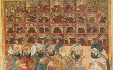 Ein Bild des Miniaturmalers Yaha al-Wasiti aus dem 13. Jahrhundert zeigt eine Bibliothek mit Studenten und ihrem Lehrer. Wikimedia Commons: https://commons.wikimedia.org/wiki/File:Maqamat_hariri.jpg