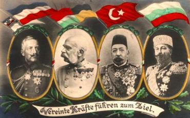 Achsenmächte Deutschland, Österreich-Ungarn, Osmanisches Reich und Bulgarien. Postkarte: Wikimedia Commons