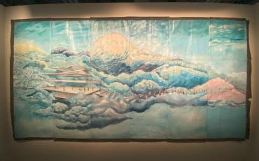 Kollektives Gemälde aus Gaza. Es repräsentiert das imaginäre Museum, das in einer Wolke schwebt. Bild: Claire DT
