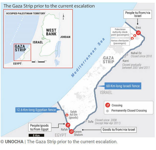 Grenzübergänge am Gazastreifen vor der aktuellen Situation. Quelle: UNOCH