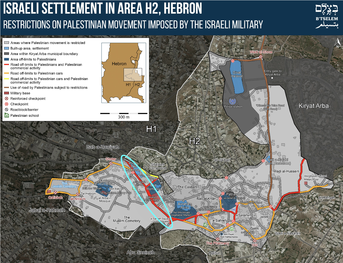 Hebron divided. Map: B'tselem